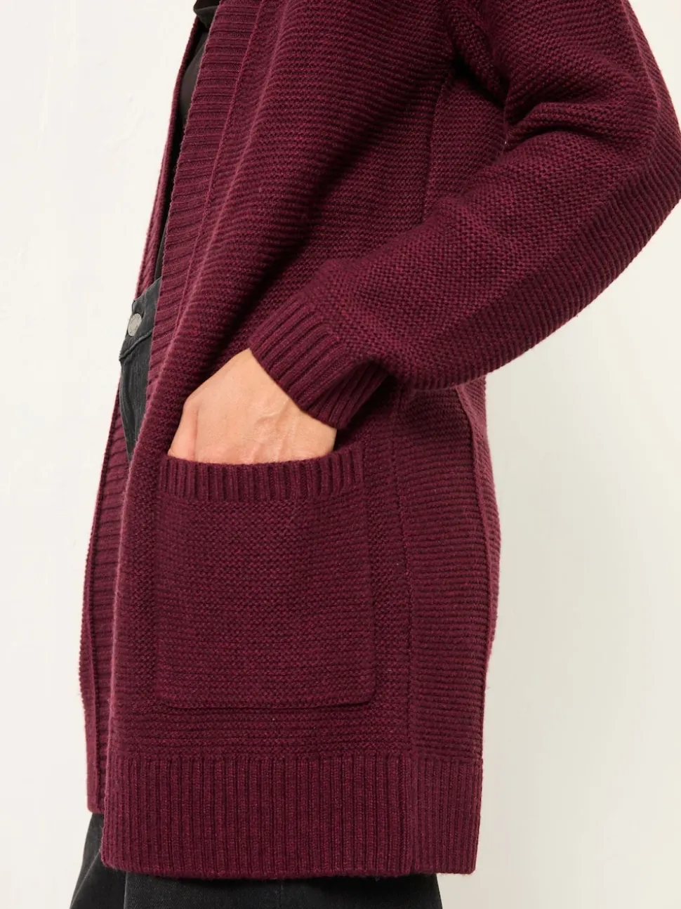 FatFace Harriet Burgundy Red Longline Knitted Cardigan