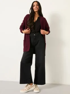 FatFace Harriet Burgundy Red Longline Knitted Cardigan