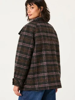 FatFace Heather Navy Check Coat