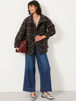 FatFace Heather Navy Check Coat
