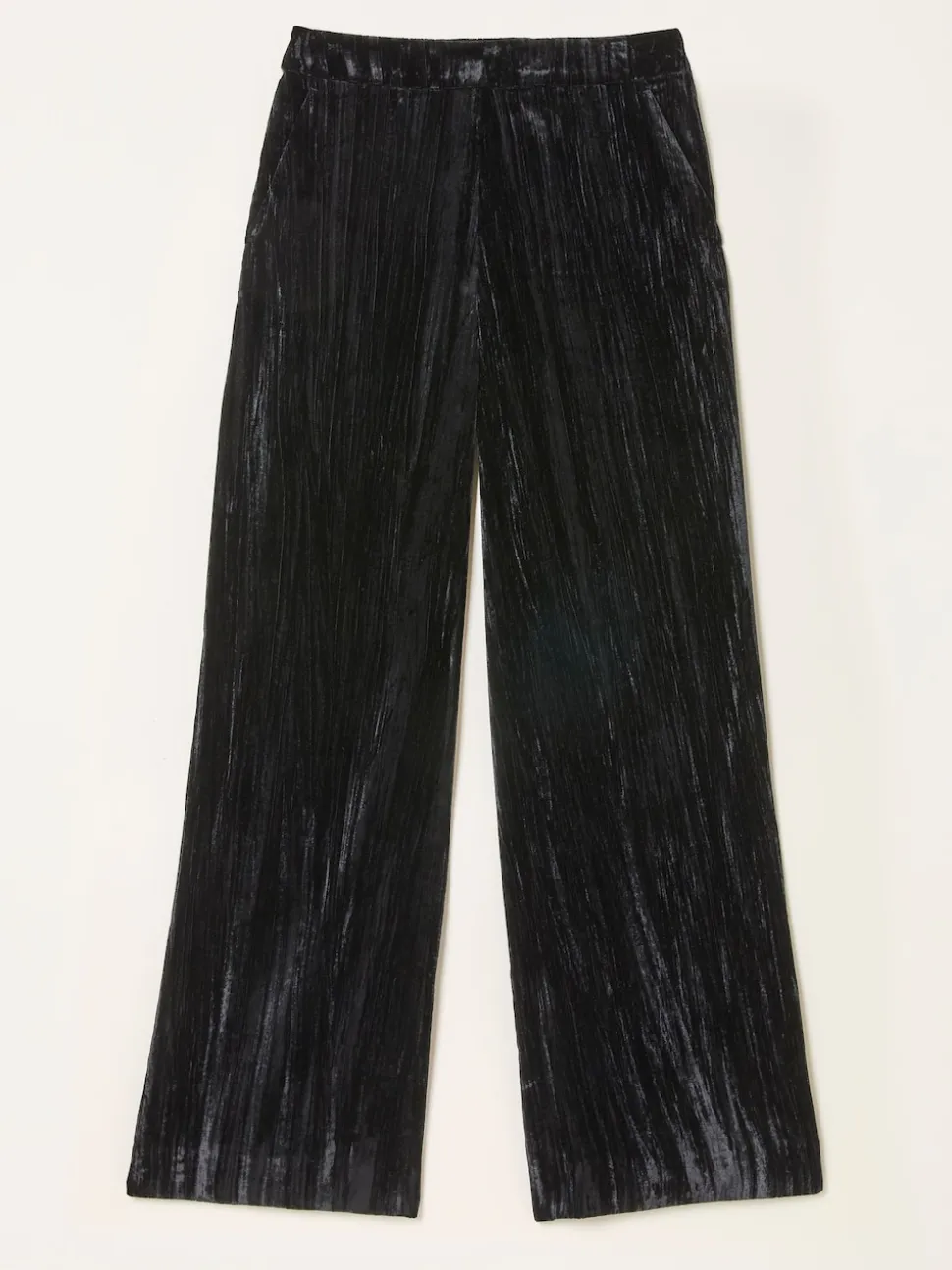 FatFace Hetty Black Wide Leg Crinkle Velvet Trousers