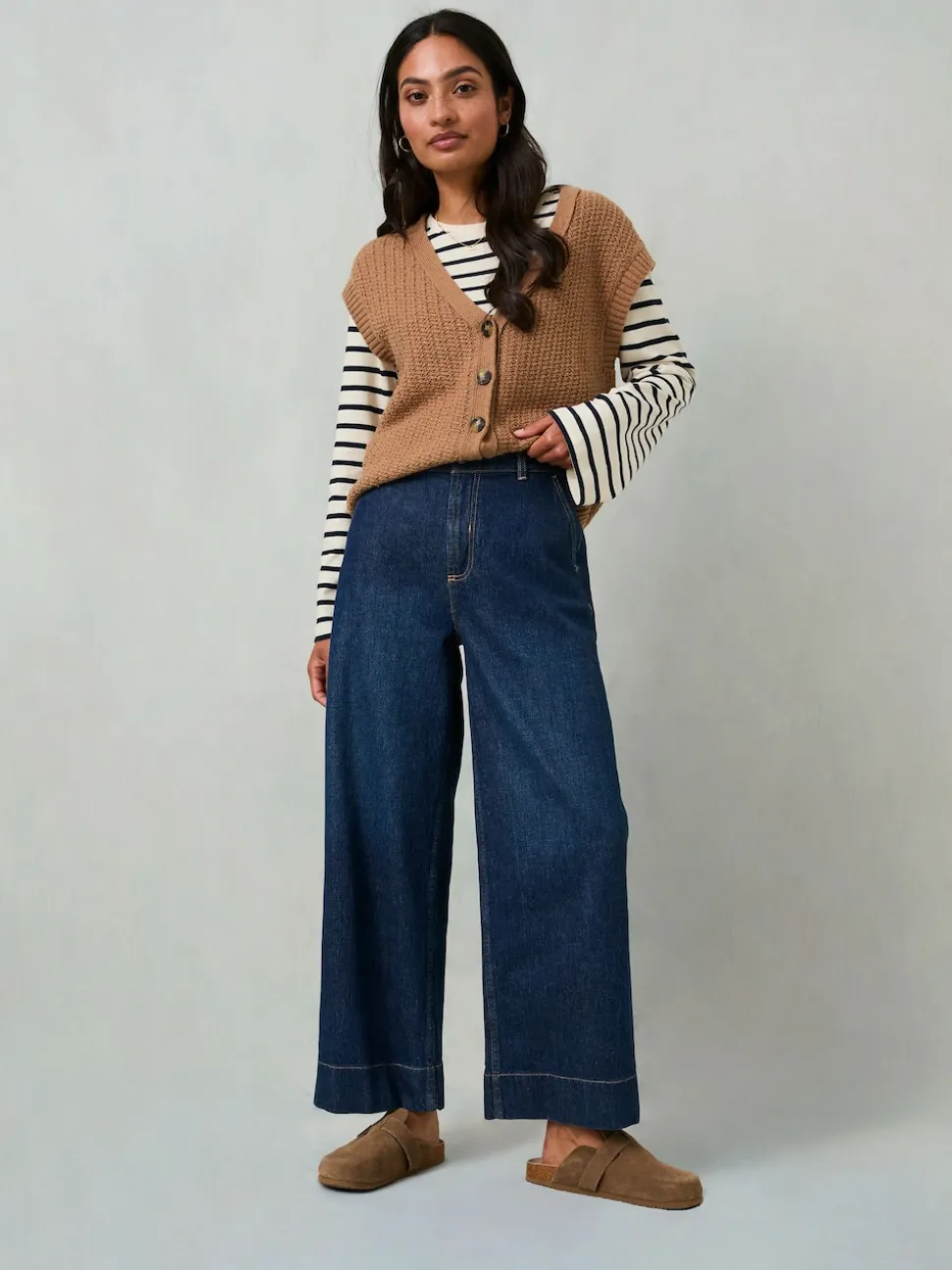 FatFace Hove Denim Dark Blue Wide Leg Crop Jeans