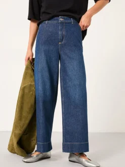 FatFace Hove Denim Dark Blue Wide Leg Crop Jeans