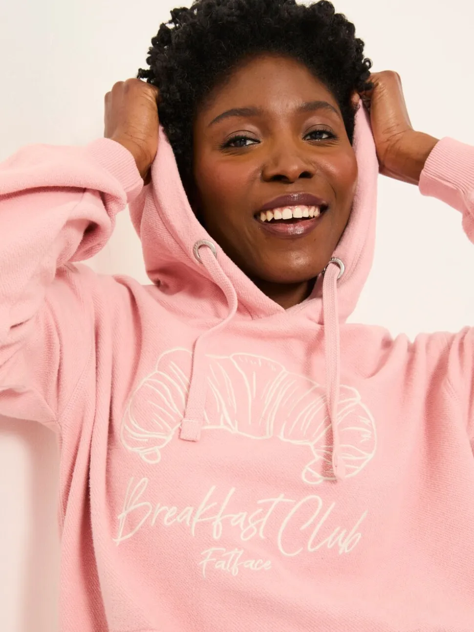 FatFace Imogen Pink Breakfast In Bed Graphic Overhead Hoodie