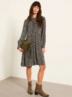 FatFace Inez Black Mono Texture Dress