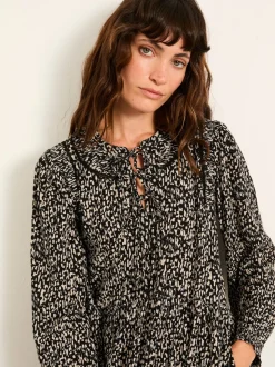 FatFace Inez Black Mono Texture Dress