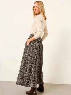 FatFace Issa Black Mono Texture Midi Skirt