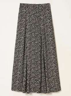 FatFace Issa Black Mono Texture Midi Skirt