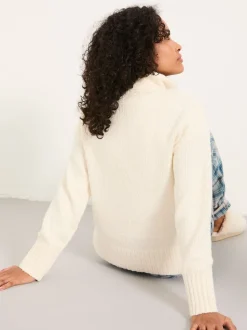 FatFace Ivory Knitted Lounge Half Neck Jumper