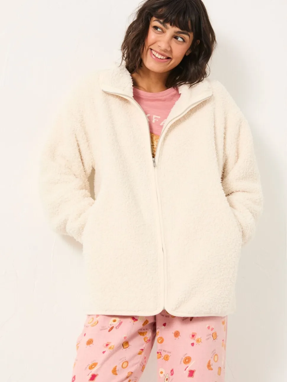 FatFace Ivory Zip Through Snuggle Top
