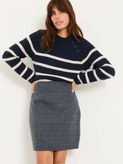 FatFace Jackie Charcoal Grey Tweed Wool Skirt