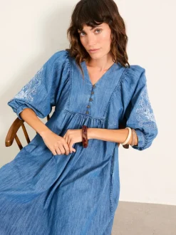 FatFace Jess Indigo Blue Denim Midi Dress