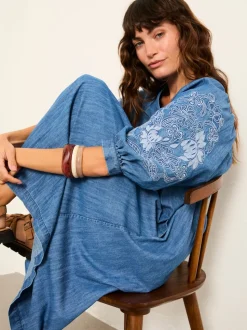 FatFace Jess Indigo Blue Denim Midi Dress