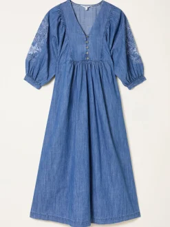 FatFace Jess Indigo Blue Denim Midi Dress
