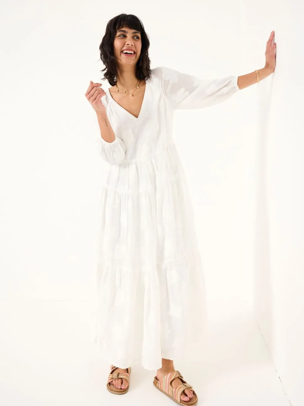 FatFace Kelly White Jacquard Maxi Dress