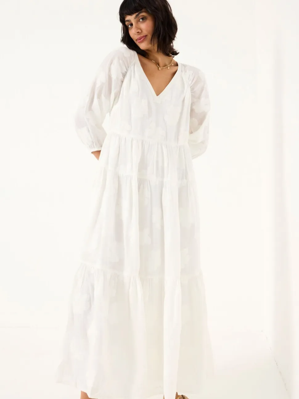 FatFace Kelly White Jacquard Maxi Dress