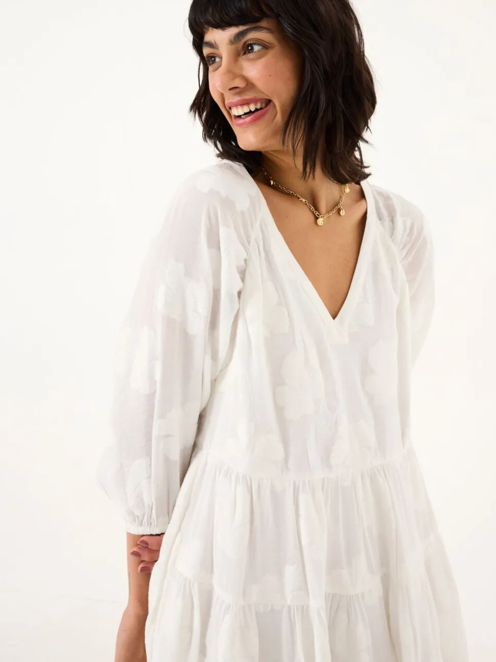 FatFace Kelly White Jacquard Maxi Dress