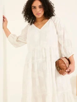 FatFace Kelly White Jacquard Maxi Dress