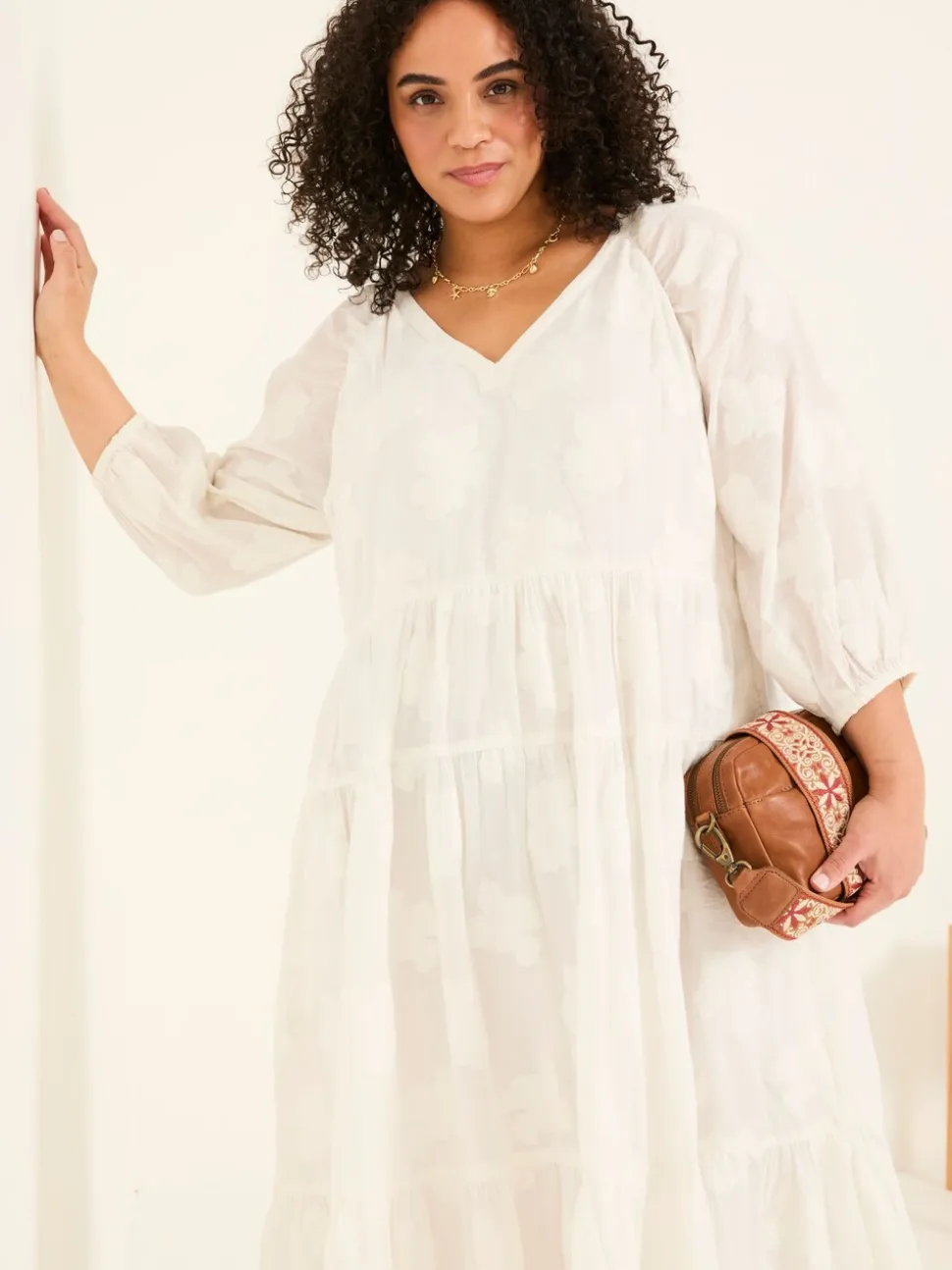 FatFace Kelly White Jacquard Maxi Dress