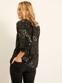 FatFace Kira Black Mono Patchwork Petite Blouse