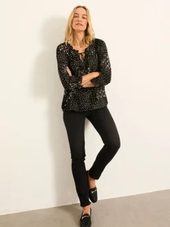 FatFace Kira Black Mono Patchwork Petite Blouse