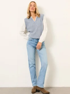 FatFace Leoni Chambray Blue Knitted and Woven 2in1 Top