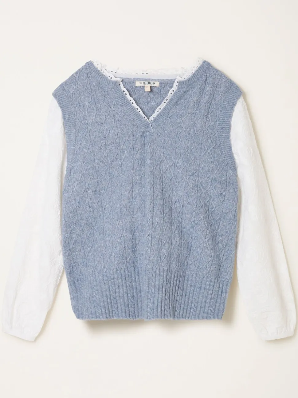 FatFace Leoni Chambray Blue Knitted and Woven 2in1 Top