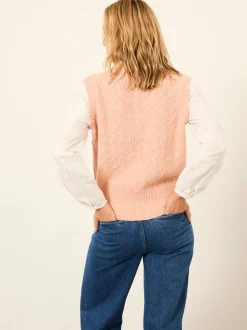 FatFace Leoni Pink Knitted and Woven 2in1 Top