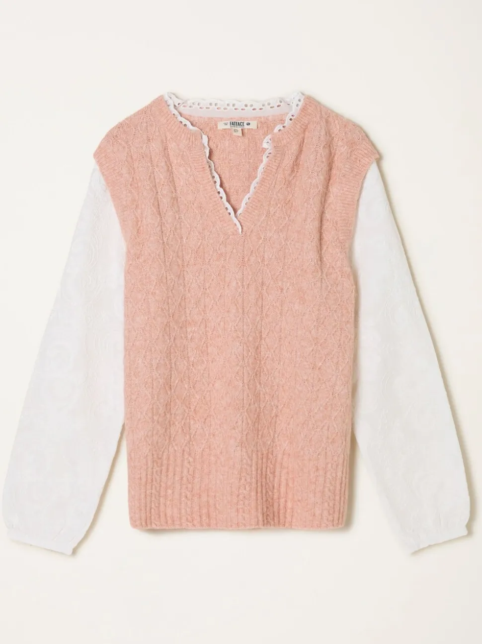 FatFace Leoni Pink Knitted and Woven 2in1 Top