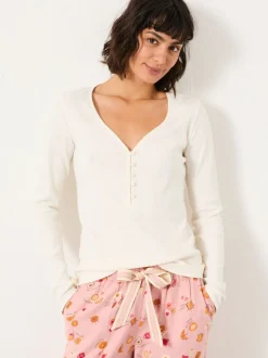 FatFace Lila Ivory Pointelle Henley Top