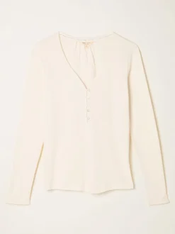 FatFace Lila Ivory Pointelle Henley Top
