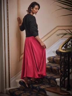 FatFace Malia Red Jacquard Midi Skirt