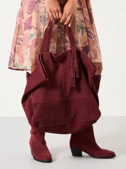 FatFace Margot Burgundy Red Suede Tote Bag
