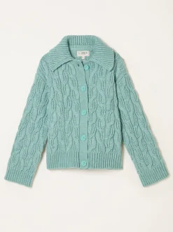 FatFace Mari Duck Egg Blue Collared Knitted Cardigan