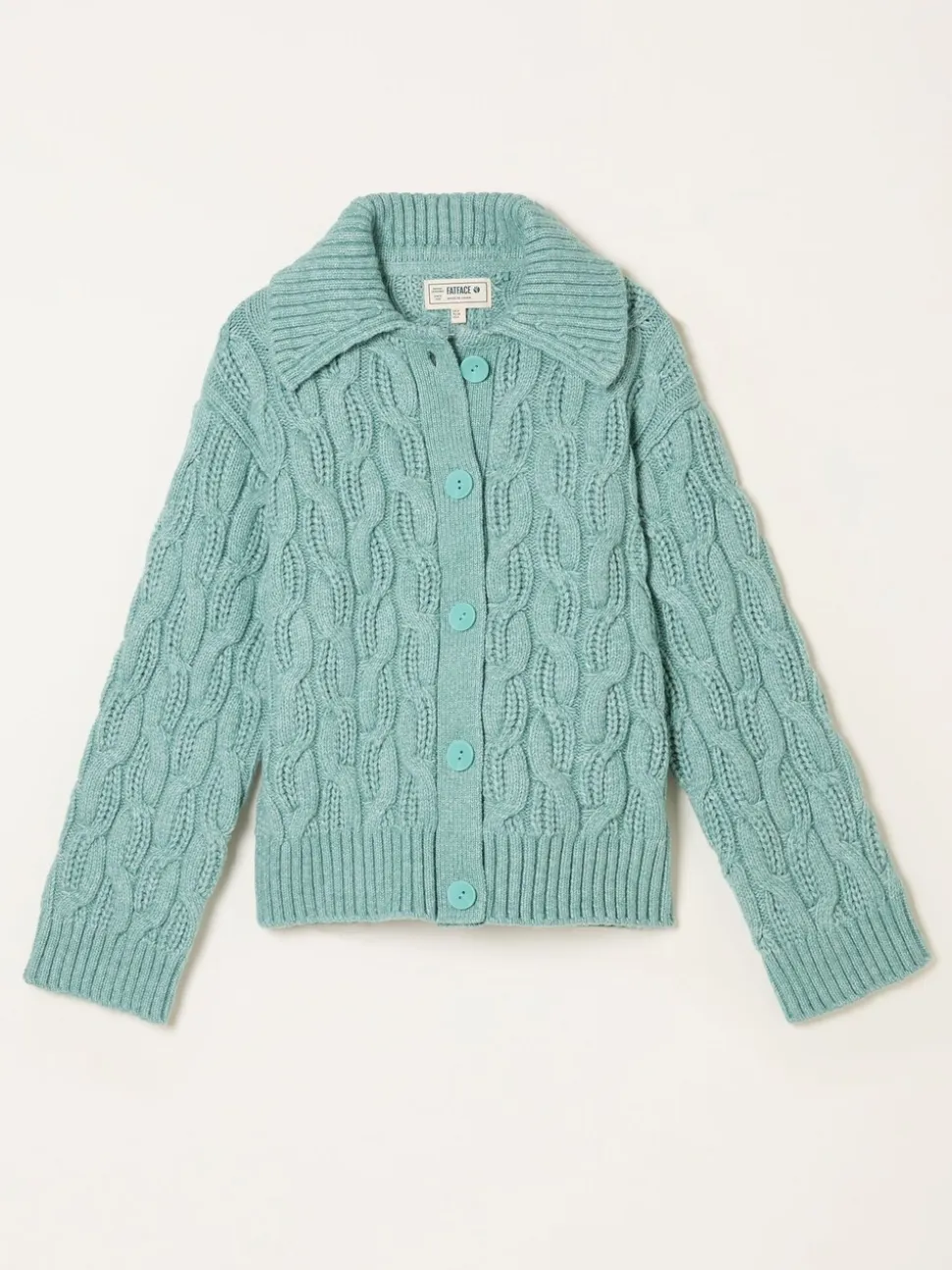FatFace Mari Duck Egg Blue Collared Knitted Cardigan
