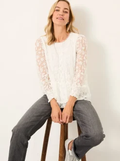 FatFace Marianne Ivory Lace Round Neck Top