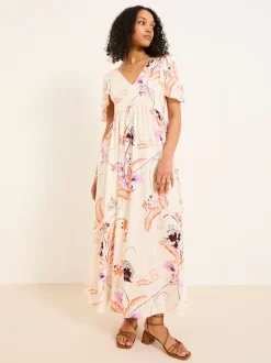 FatFace Marlowe Ivory Gathered Sleeve Printed Maxi Dress