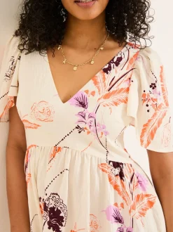 FatFace Marlowe Ivory Gathered Sleeve Printed Maxi Dress