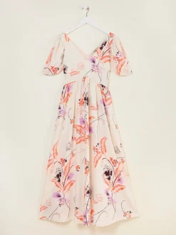 FatFace Marlowe Ivory Gathered Sleeve Printed Maxi Dress