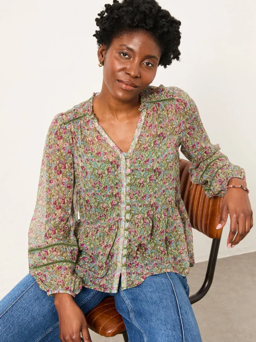 FatFace Mel Green Ditsy Garden Petite Blouse