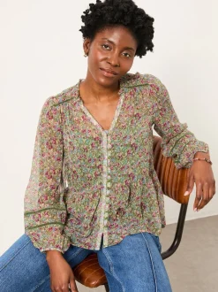 FatFace Mel Green Ditsy Garden Blouse