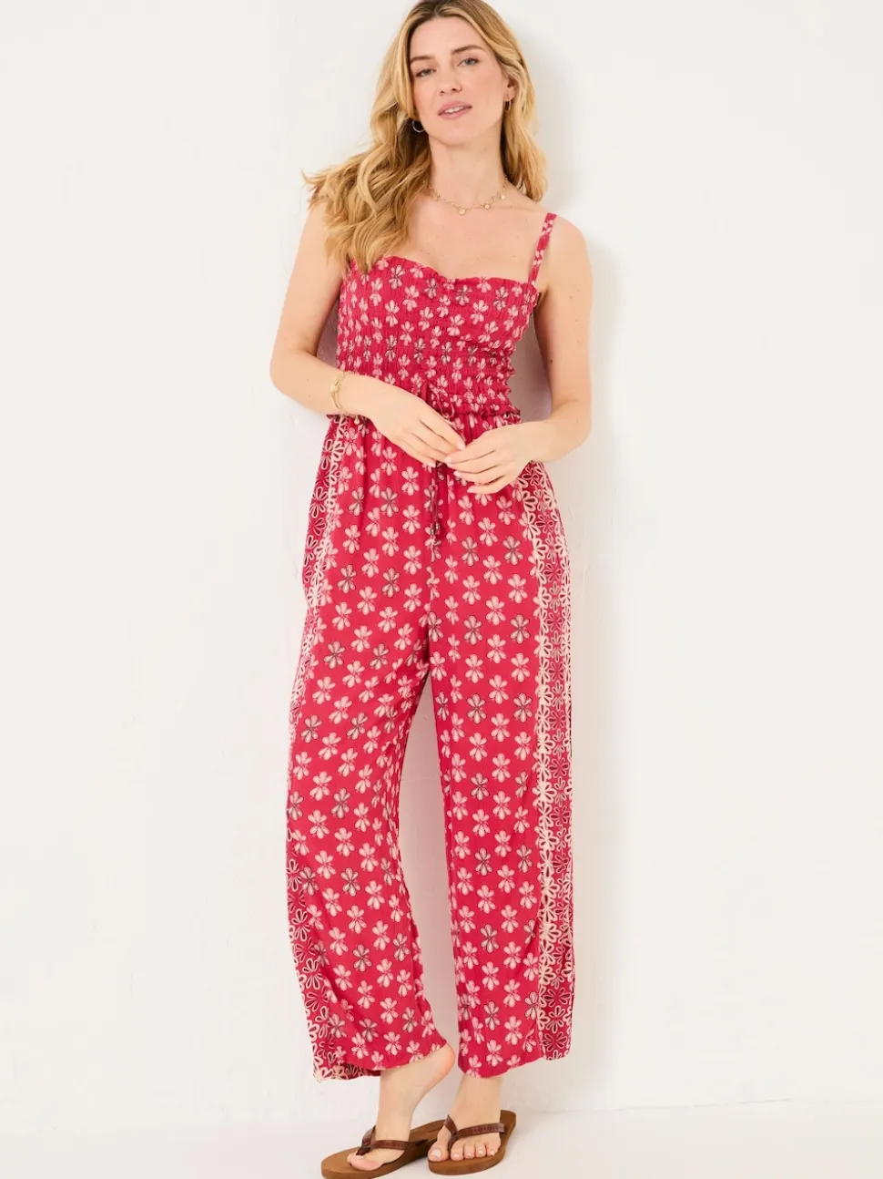 FatFace Natalie Dark Pink Earth Geo Jumpsuit