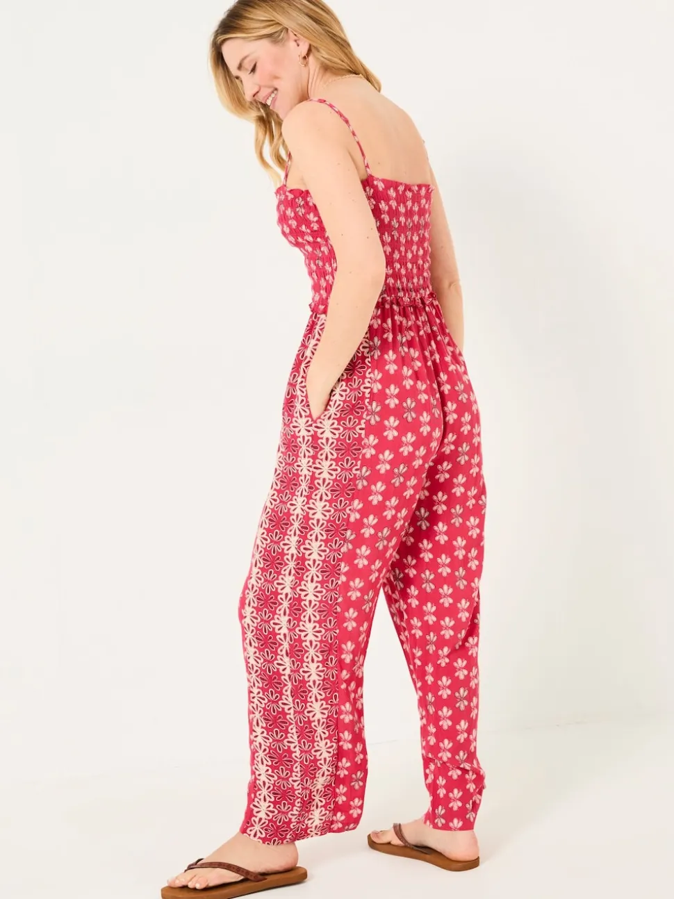 FatFace Natalie Dark Pink Earth Geo Jumpsuit