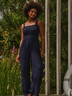 FatFace Navy Beachwear Shirred Jumpsuit