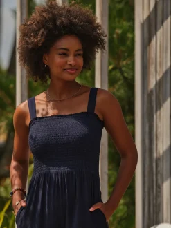 FatFace Navy Beachwear Shirred Jumpsuit