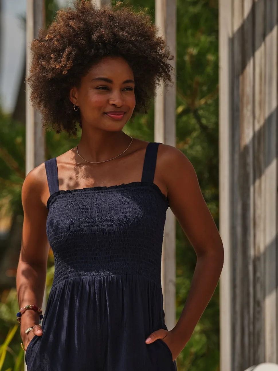 FatFace Navy Beachwear Shirred Jumpsuit