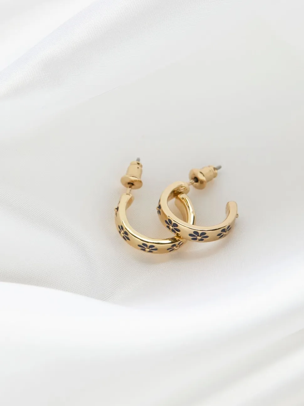 FatFace Navy Blue Enamel Daisy Hoop Earrings