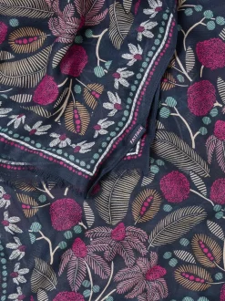 FatFace Navy Blue Leaf Floral Printed Lightweight Scarf