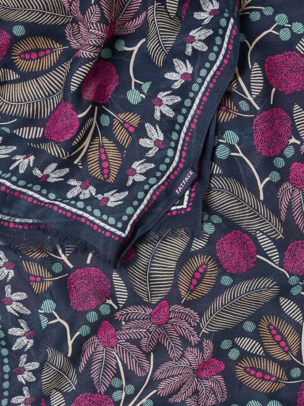 FatFace Navy Blue Leaf Floral Printed Lightweight Scarf