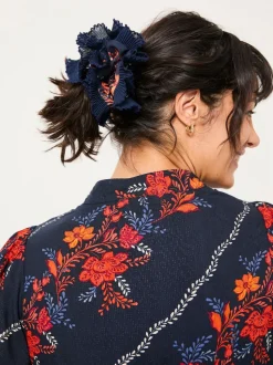 FatFace Navy Folk Floral Printed Scrunchie